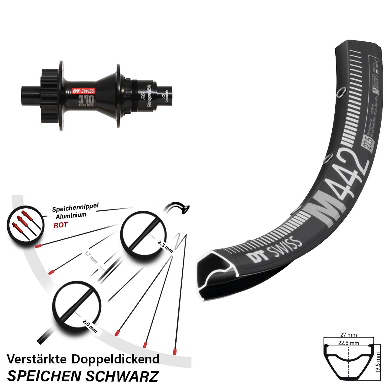 28-29 Zoll DT Swiss M 442-370 Disc Laufrad 12x142 SRAM XD