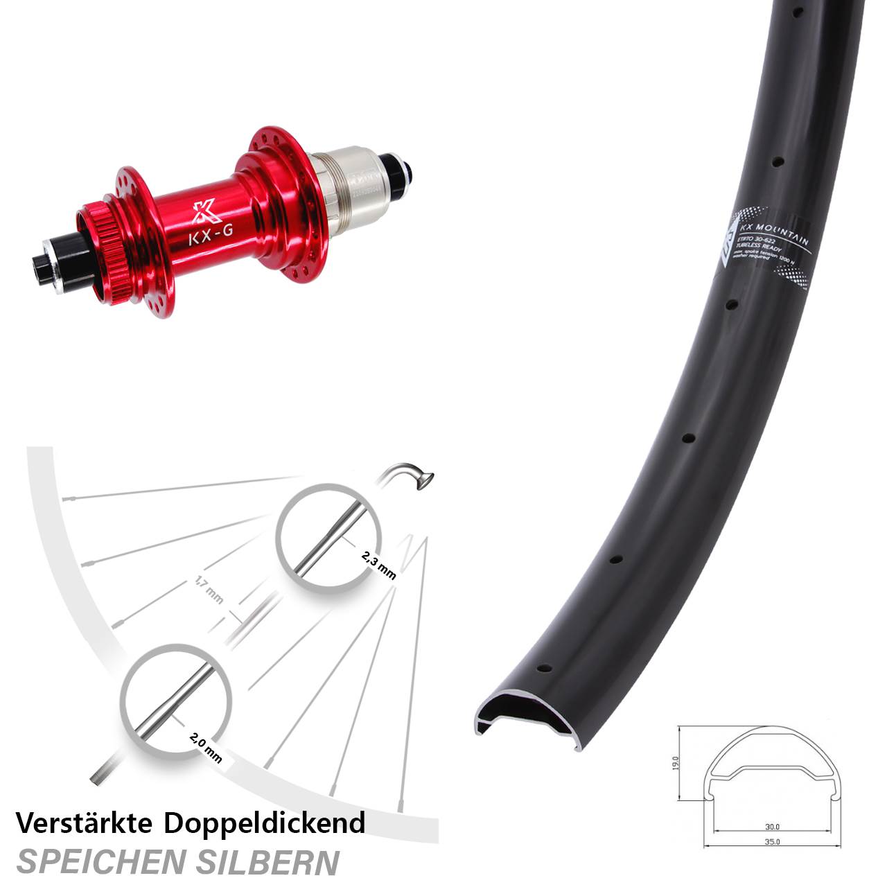 Hinterrad Centerlock 29 Zoll KX-G Mountain rot SRAM XDR für Schnellspanner