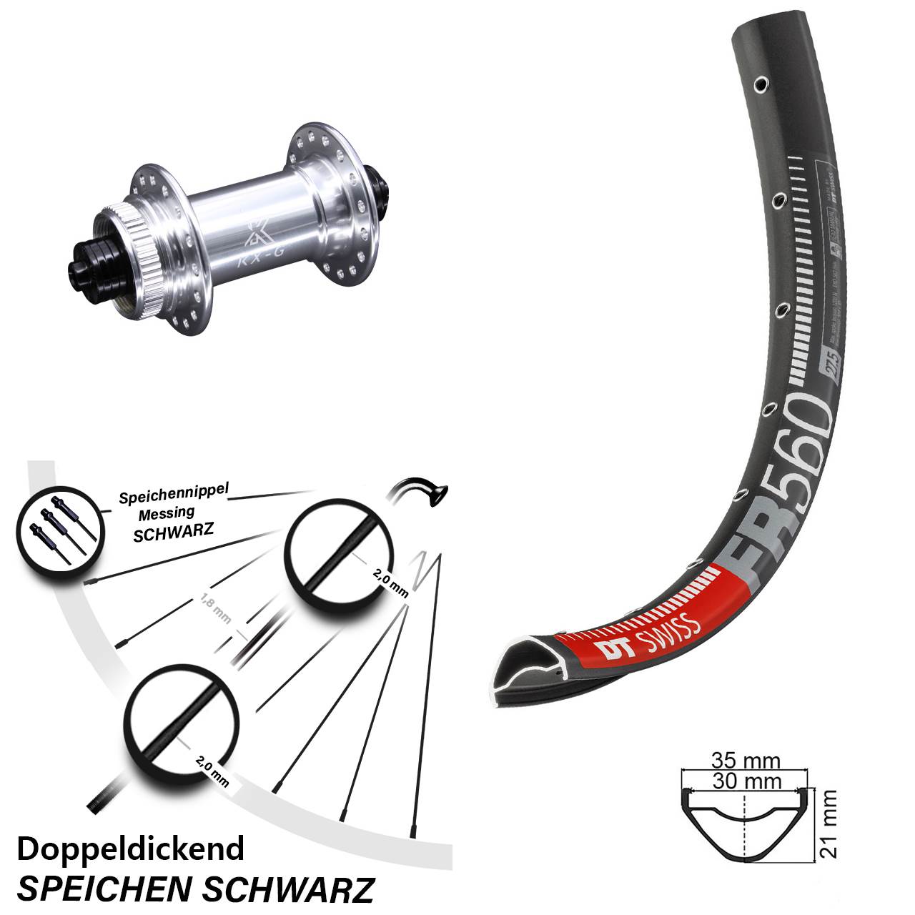 Laufrad 26 Zoll DT Swiss FR 560 Disc KX-G Centerlock 5/100 silbern
