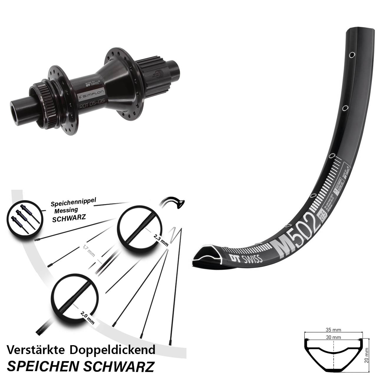 27,5 Zoll DT Swiss M 502 DT Swiss 370 Hybrid Centerlock Hinterrad 12x142 Micro Spline