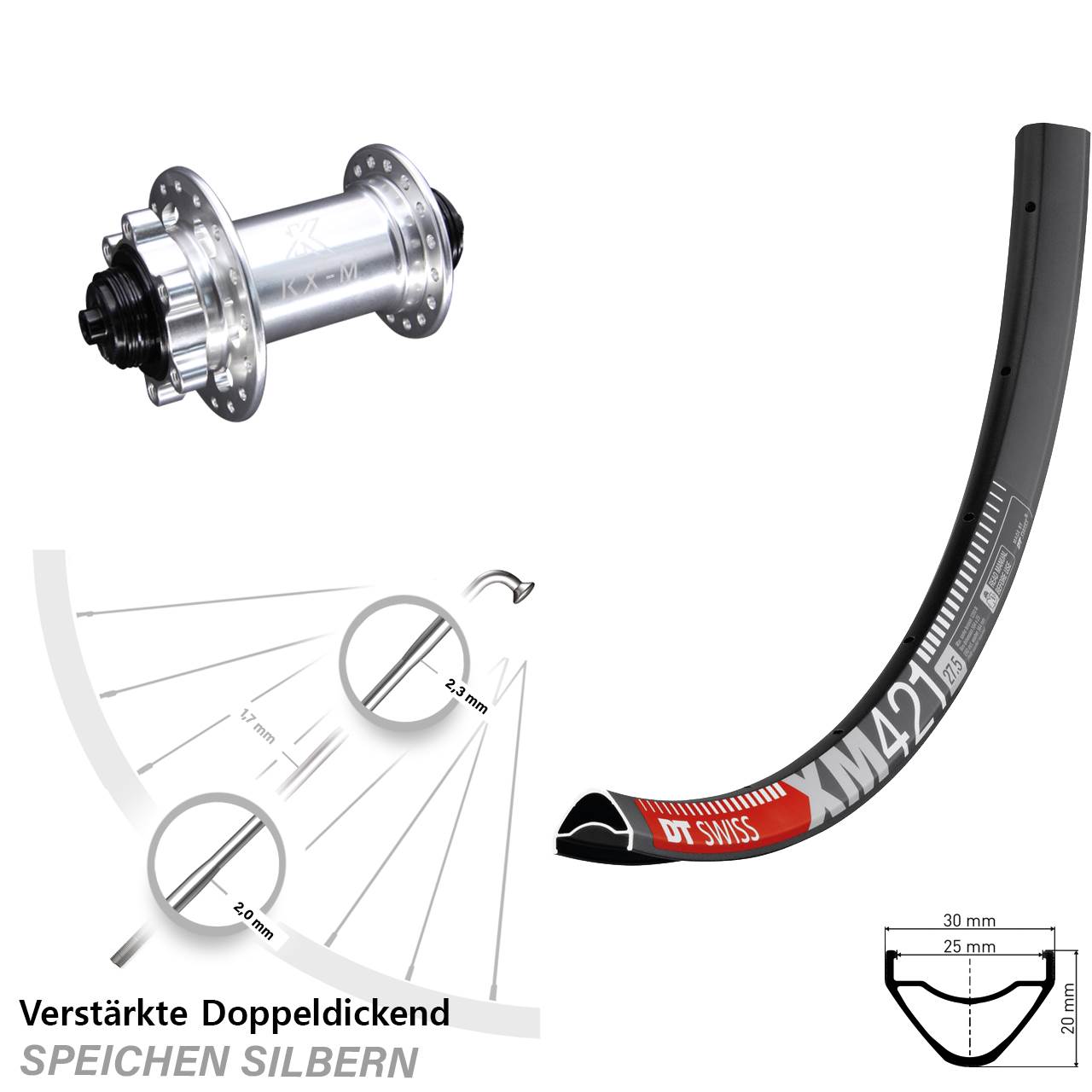 29 Zoll DT Swiss XM421 KX-M Disc Laufrad für Schnellspanner