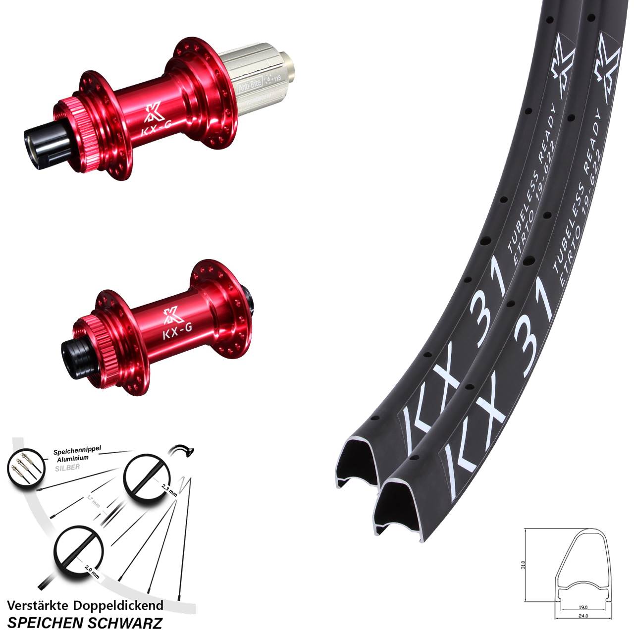 KX-G 31 rot 28 Zoll Laufradsatz Centerlock 15x100 12x142 8-12 fach