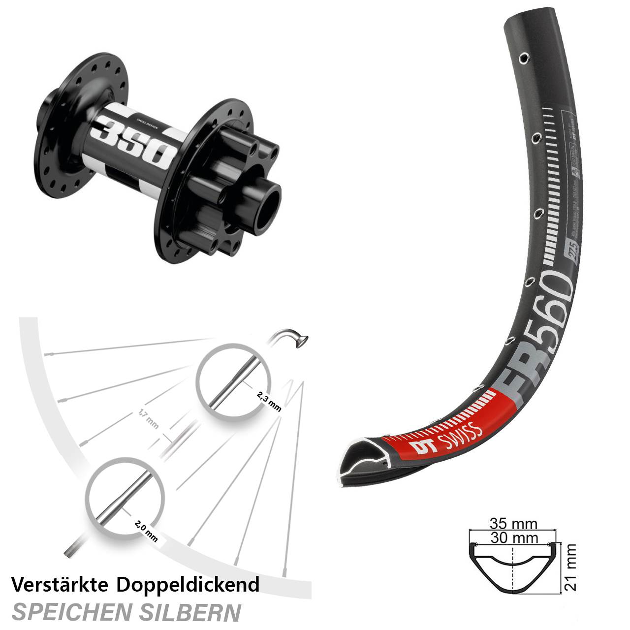 26 Zoll DT Swiss FR560-350 Vorderrad 6-Loch 15x110 Boost