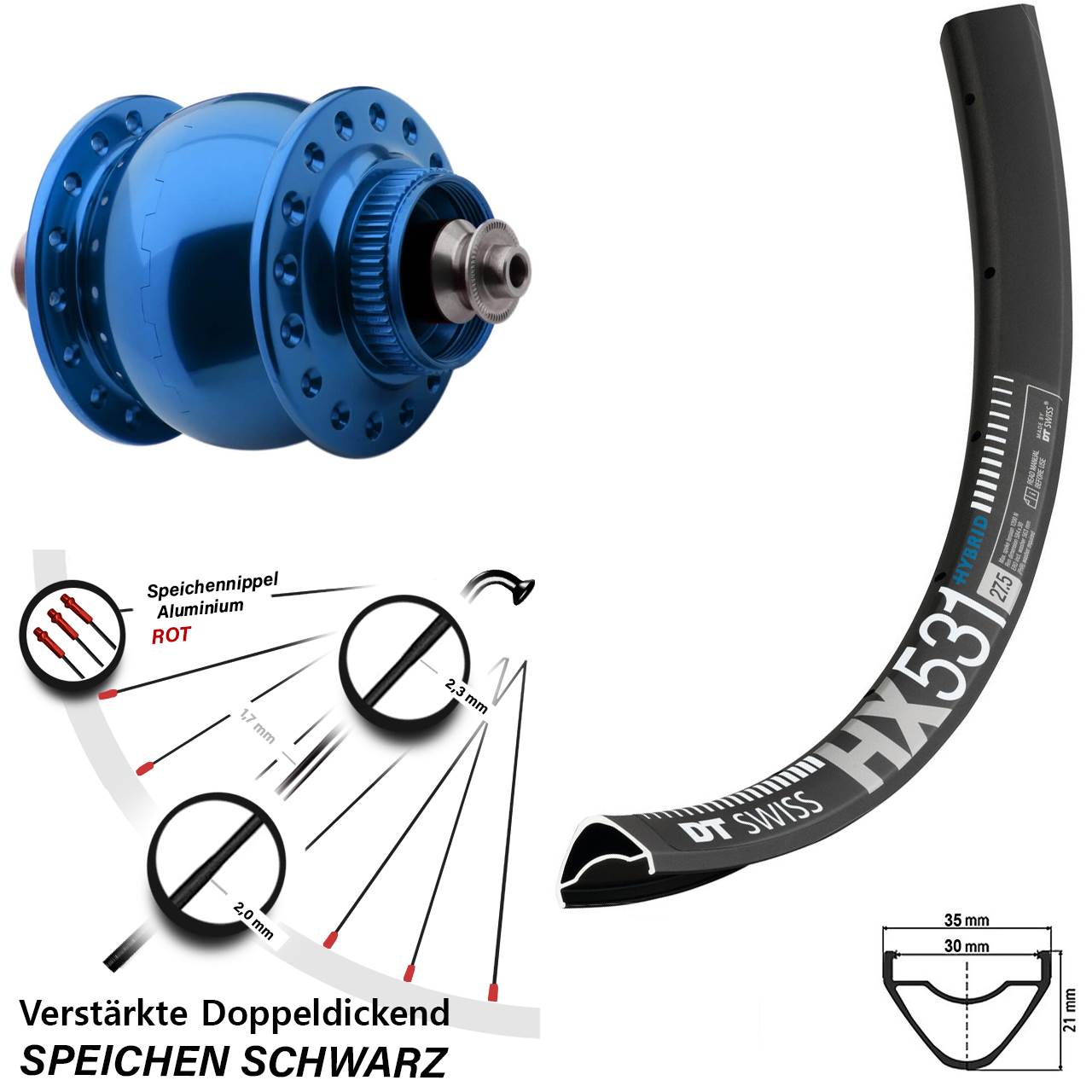 SON 28 blau DT Swiss HX 531 29 Zoll Centerlock Dynamovorderrad QR