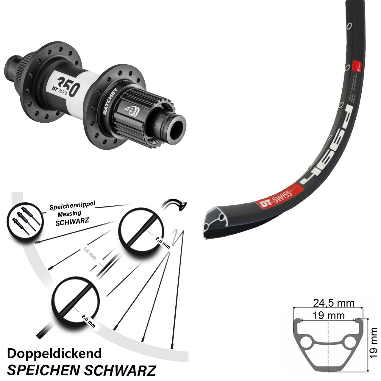 DT Swiss 466d-350 28 Zoll Disc Laufrad 12x142 Micro Spline
