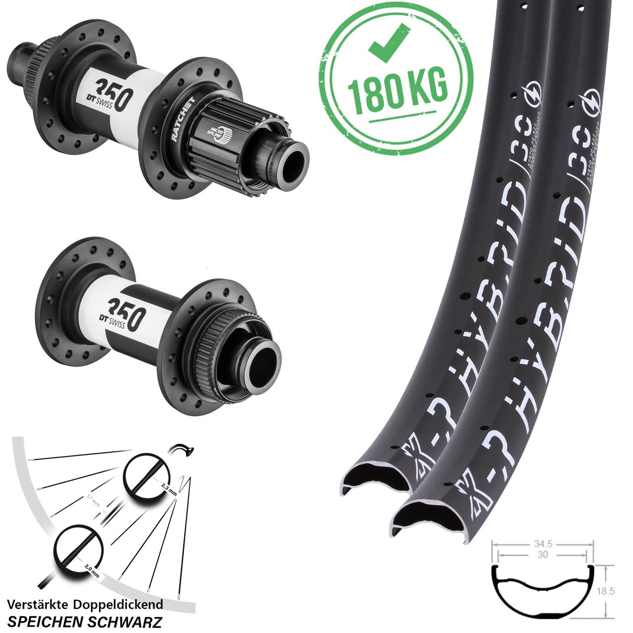 KX-R Hybrid 30 DT Swiss 350 29 Zoll Disc Laufradsatz 15x110 12x148 Shimano Micro Spline