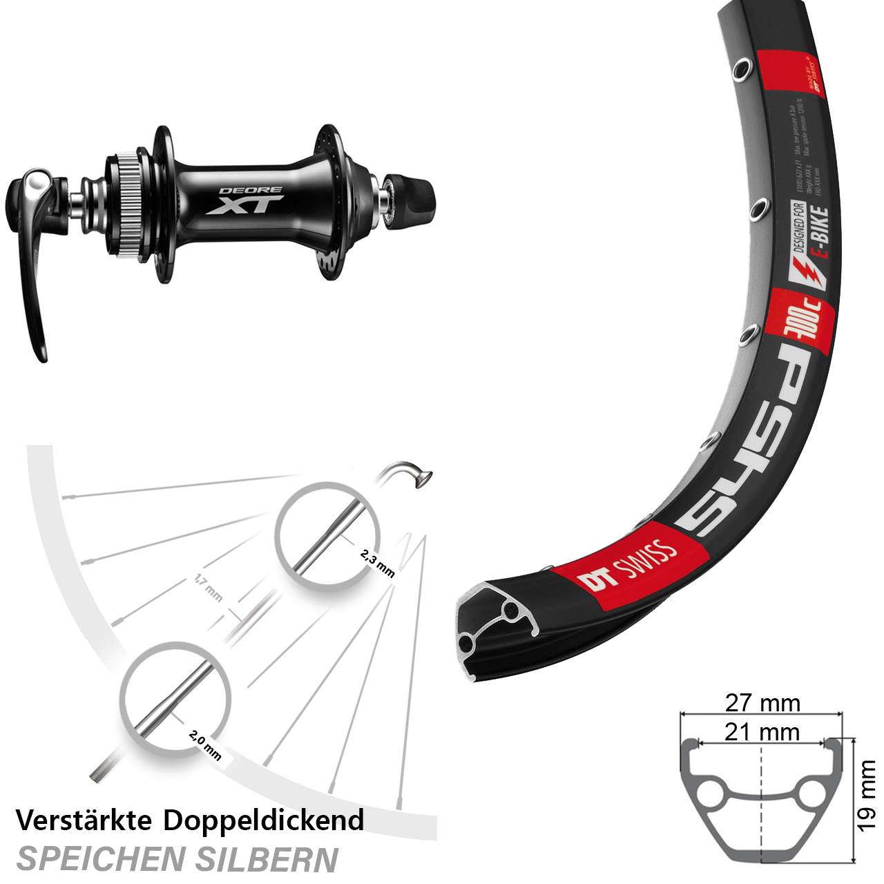 Centerlock Vorderrad 26 Zoll DT Swiss 545 Shimano Deore XT für Schnellspanner