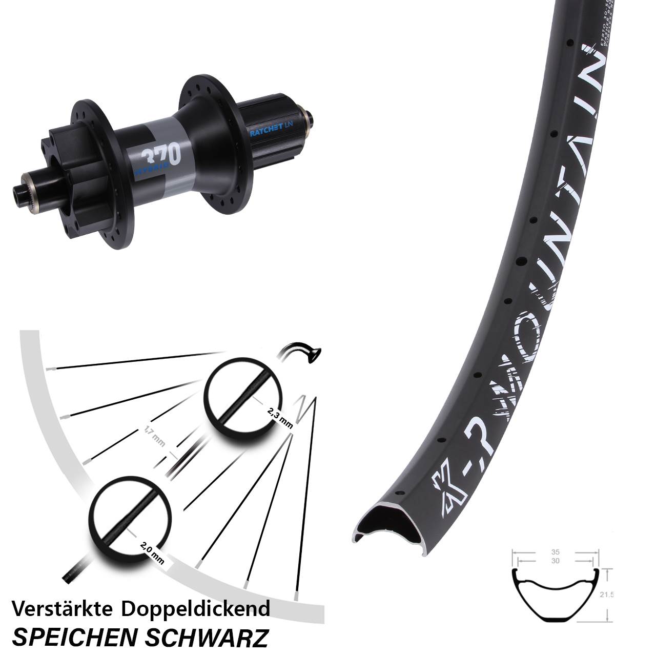 KX-R Mountain DT Swiss 370 Hybrid 27,5 Zoll Disc Laufrad QR Boost 8-11 fach HG