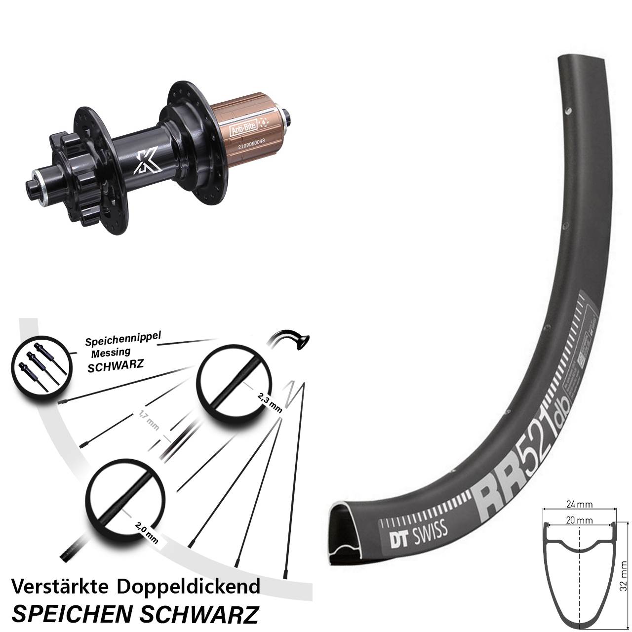 28 Zoll Hinterrad DT Swiss RR 521 Disc 6-loch KX-M 8-11-fach Schnellspanner
