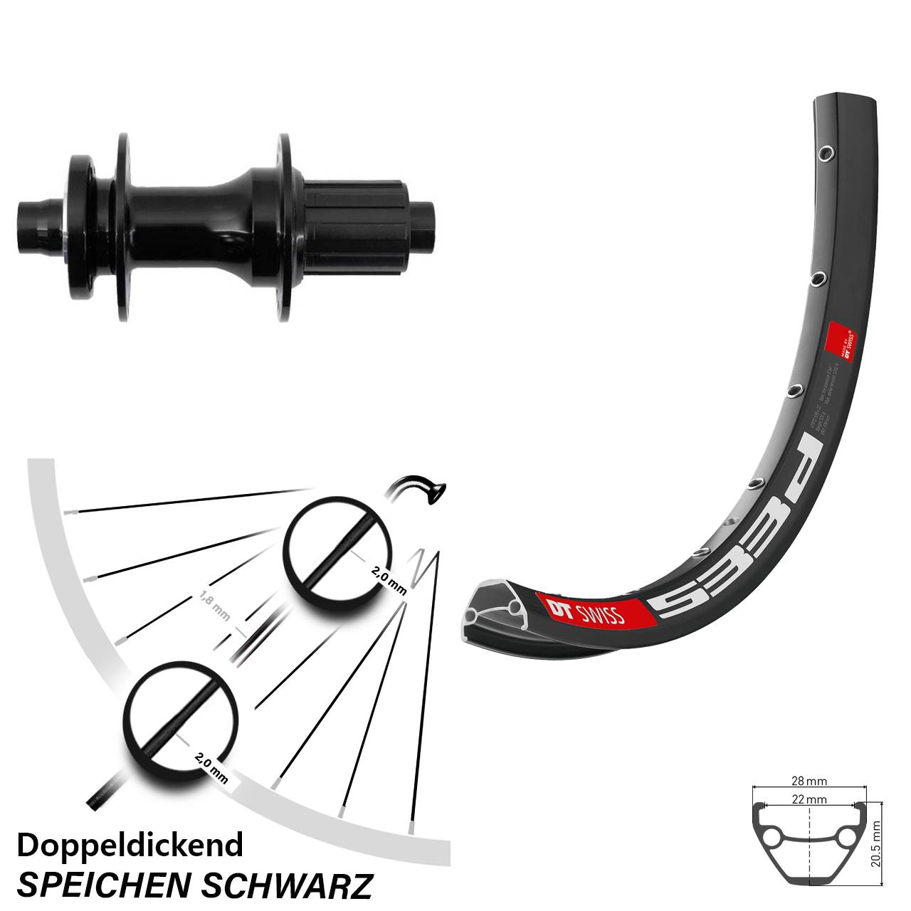 27,5 Zoll DT Swiss 533d Fastace Disc Hinterrad 12x148 8-12 fach HG