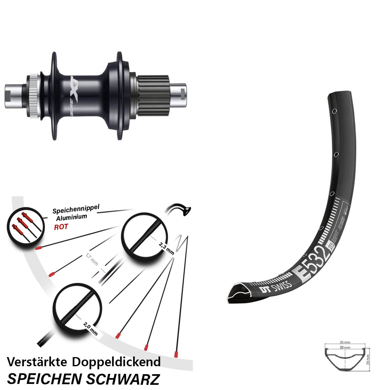 29 Zoll DT Swiss E532 Shimano XT Centerlock Hinterrad 12x142 Micro Spline