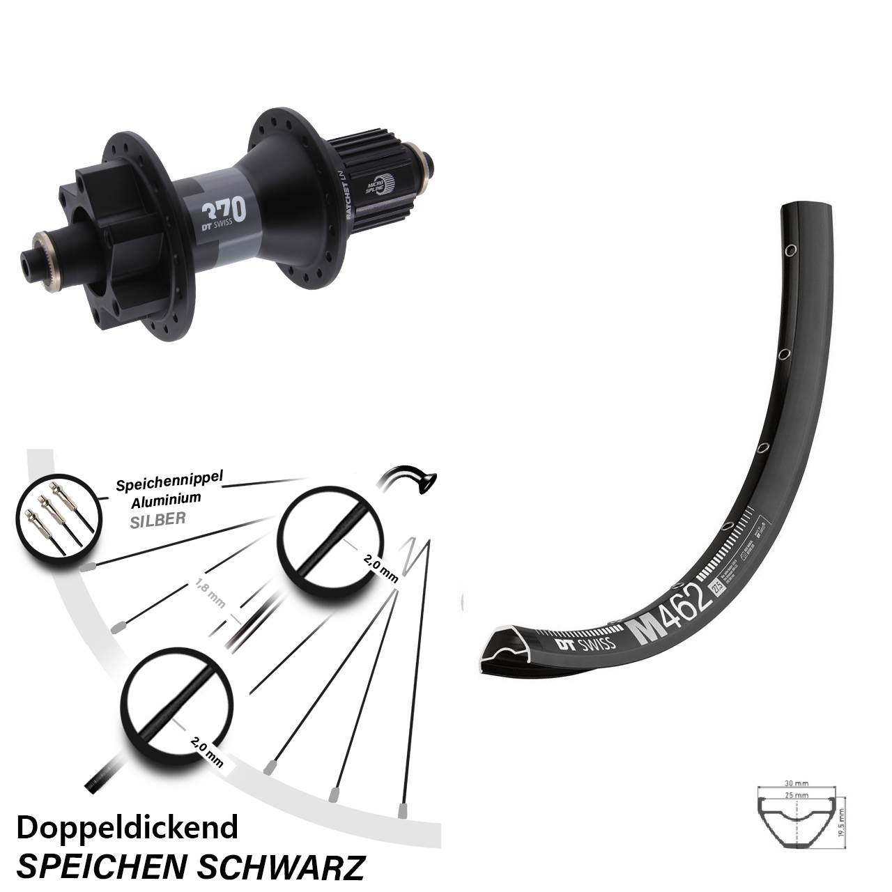 6-Loch Hinterrad QR 27,5 Zoll DT Swiss M 462-370 Micro Spline
