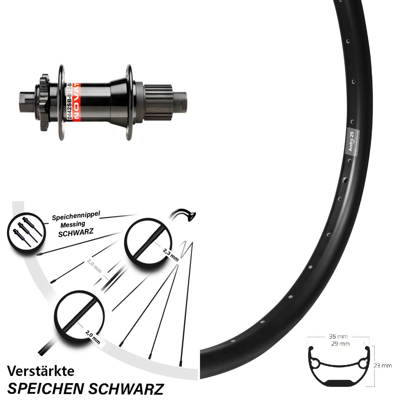 Novatec D442 Boost Disc Ryde Andra 29 Zoll Hinterrad Lastenrad 12x148 mm Micro Spline