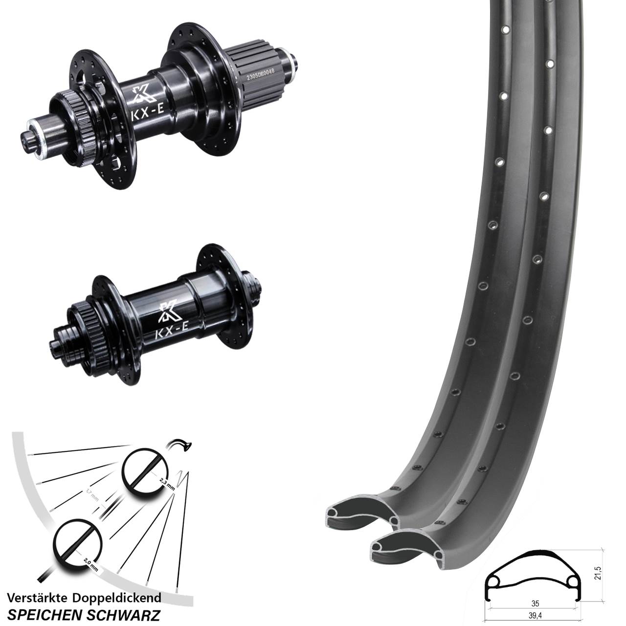 Disc Laufrad-Satz für Schnellspanner 27,5 Zoll Ambrosio E35 KX-E Heavy Duty Micro Spline