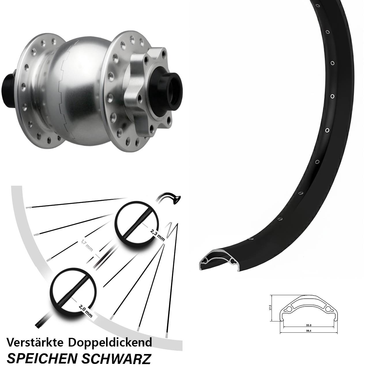 Boost Nabendynamovorderrad 6-Loch 15x110 29 Zoll Ryde Disc 35 SON 28 silbern