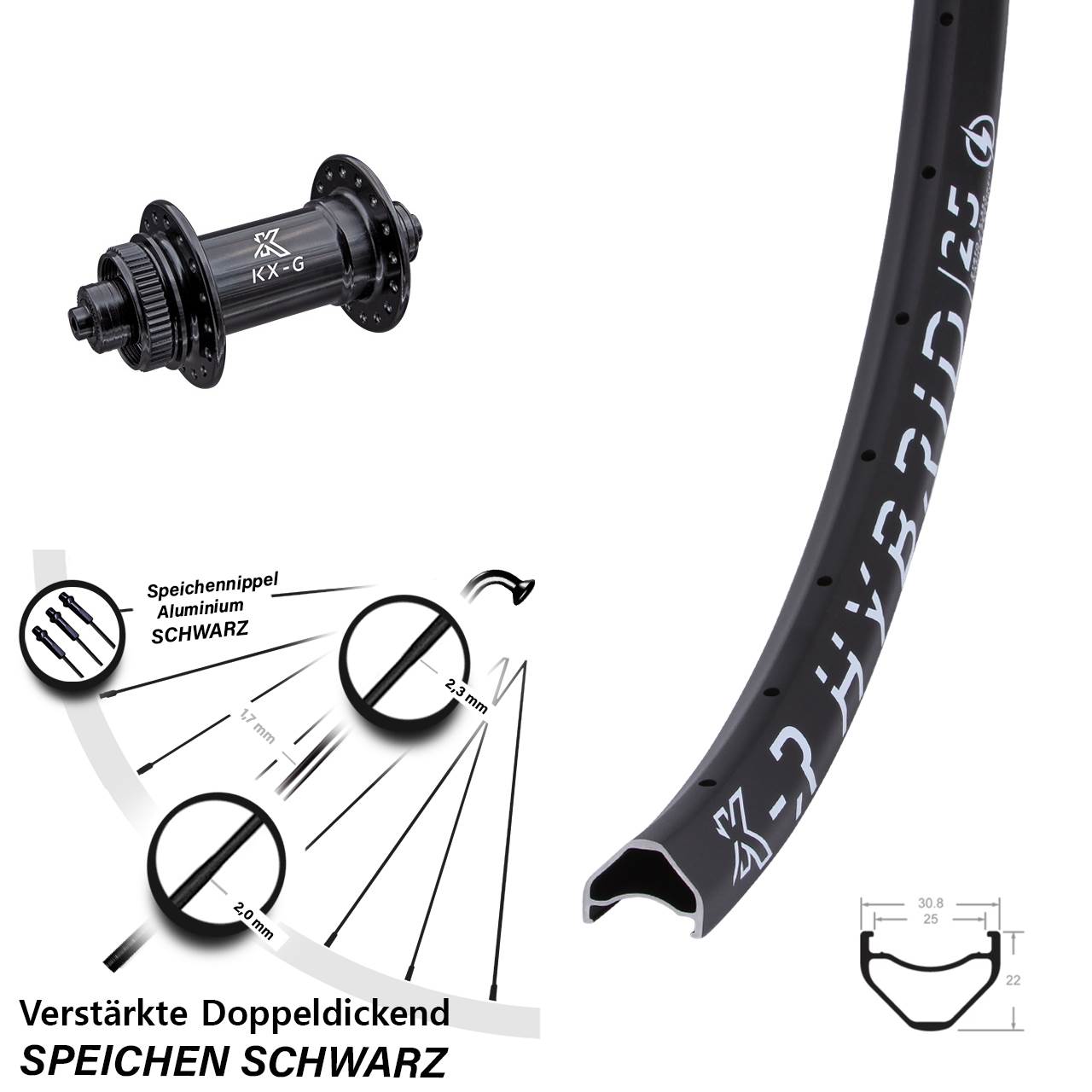 29 Zoll KX-R Hybrid 25 schwarz Vorderrad für Schnellspanner