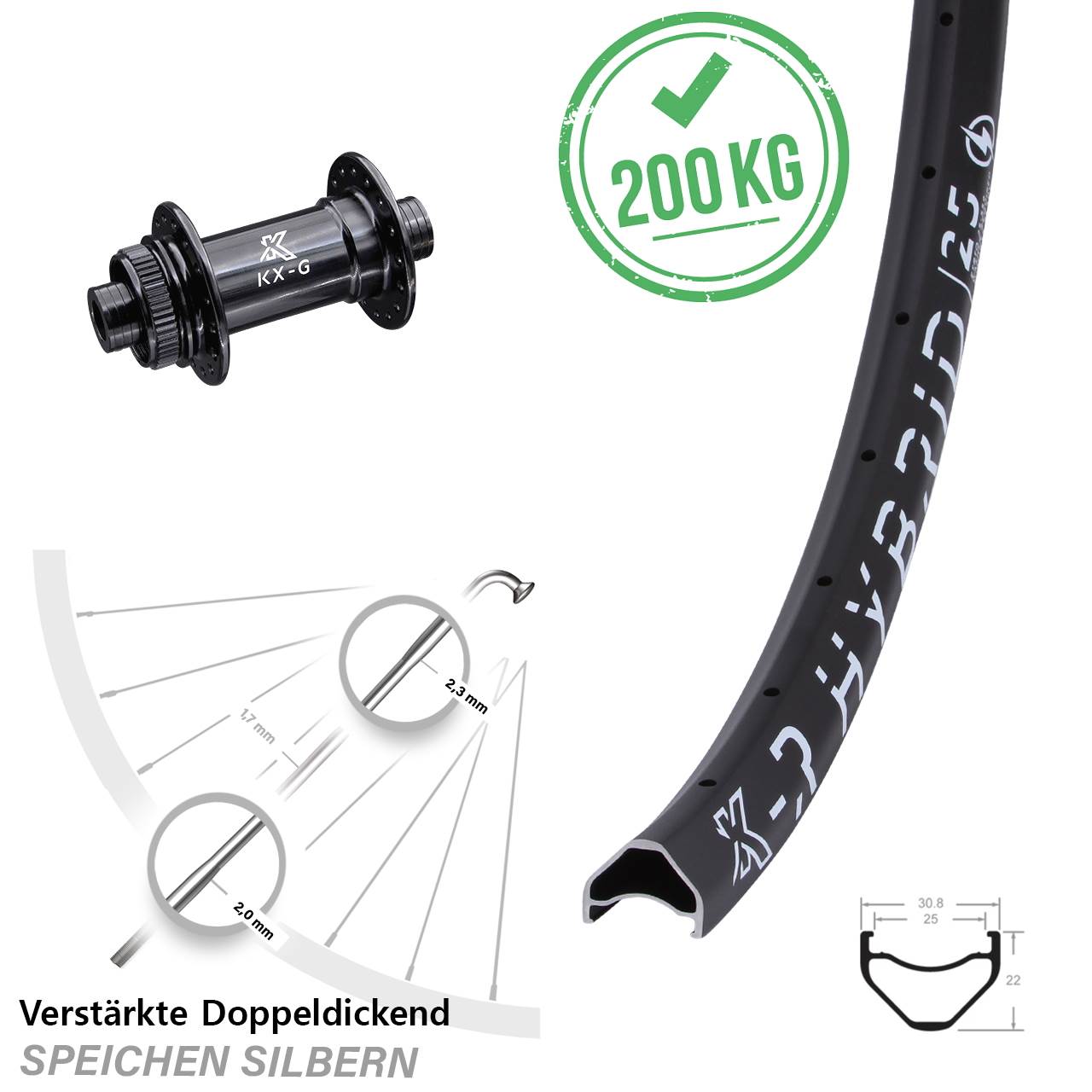 26 Zoll KX-R G Hybrid 25 Vorderrad Centerlock 12x100
