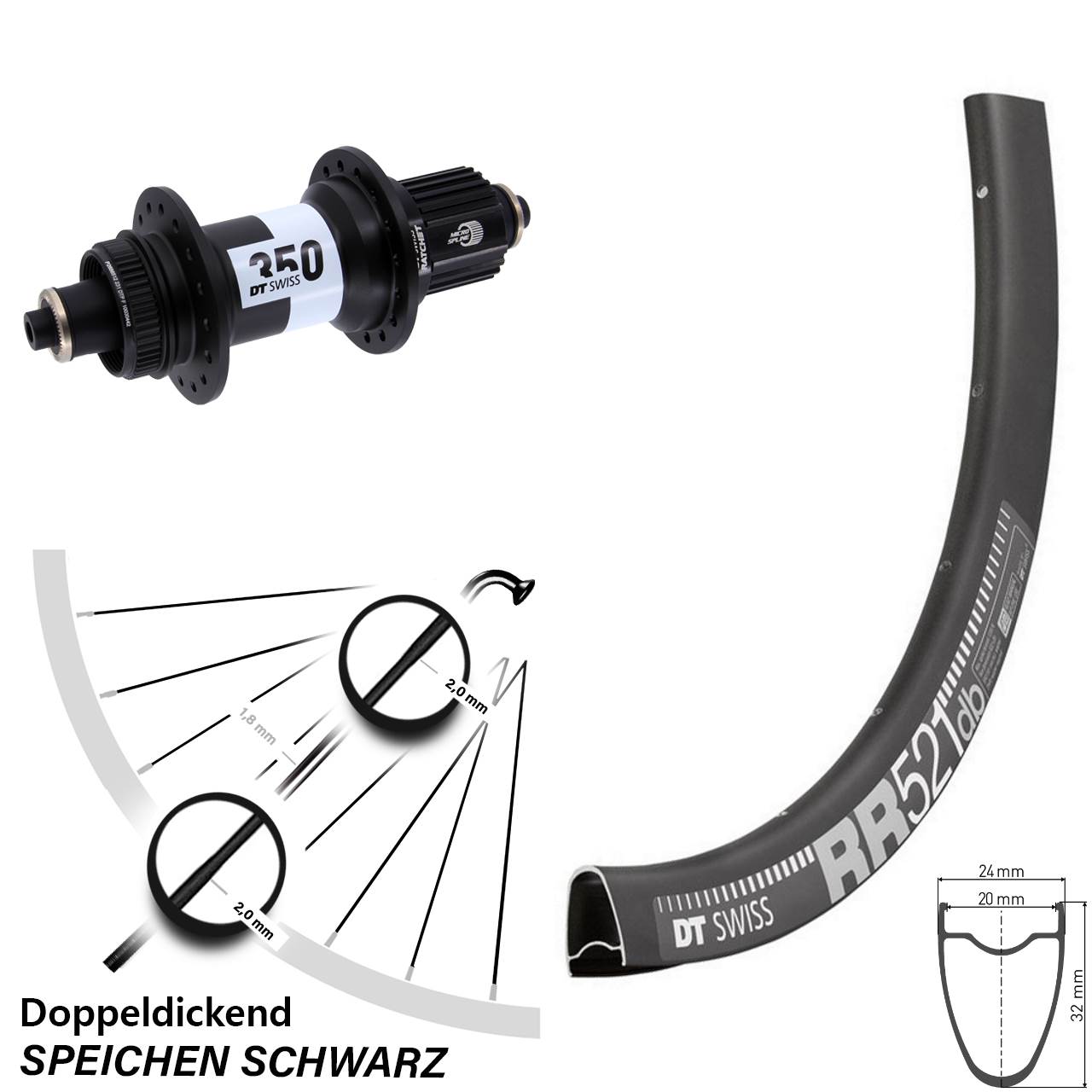 DT Swiss RR521-350 28 Zoll Centerlock Hinterrad QR Micro Spline