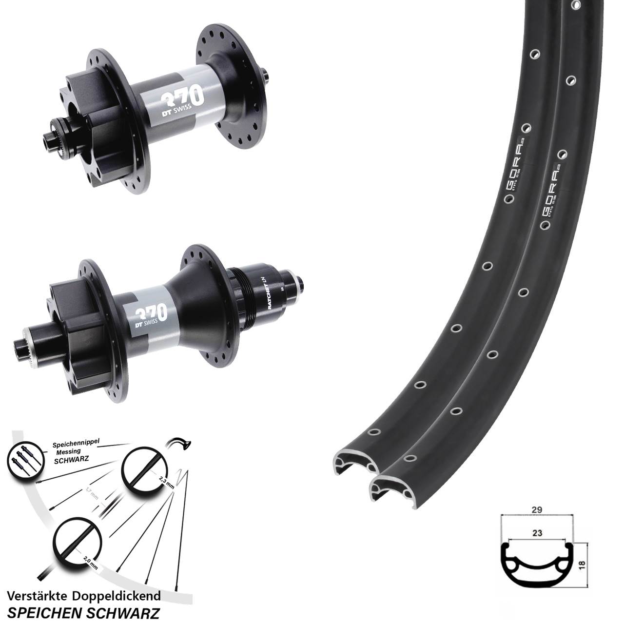 Disc Laufrad-Satz 28-29 Zoll Gora 23 DT Swiss 370 XD für Schnellspanner