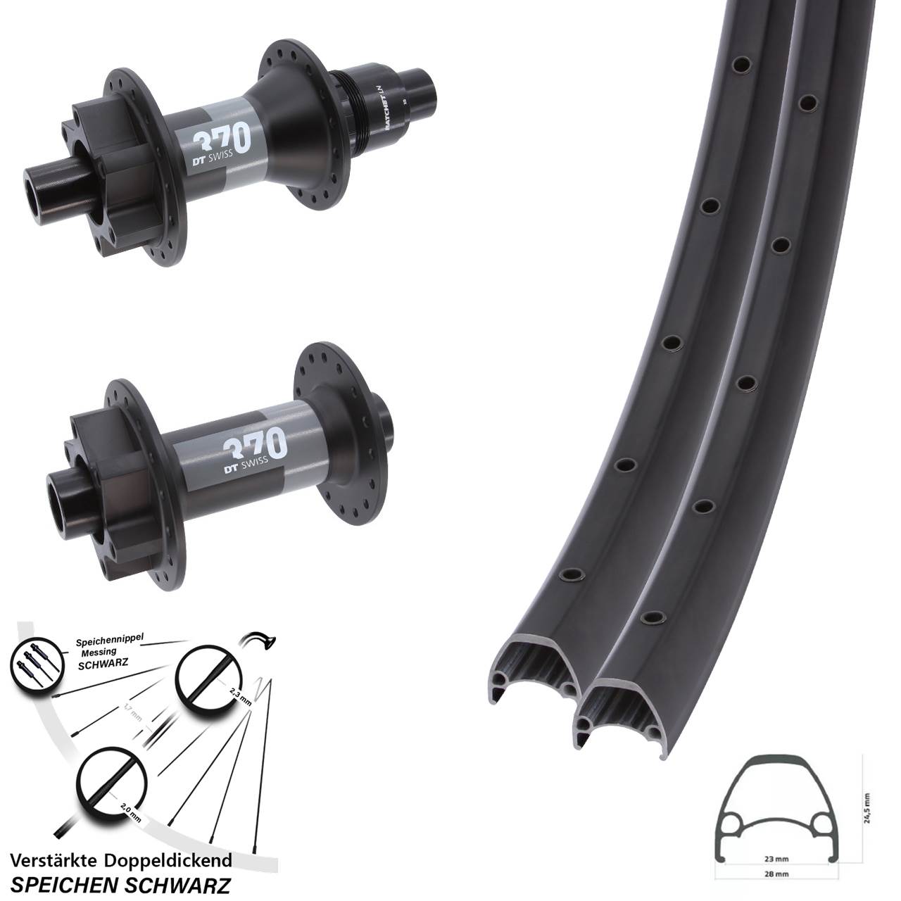 28 Zoll Ambrosio Sport DT Swiss 370 Laufradsatz 6-Loch 15x110 12x148 XD 11-12 fach