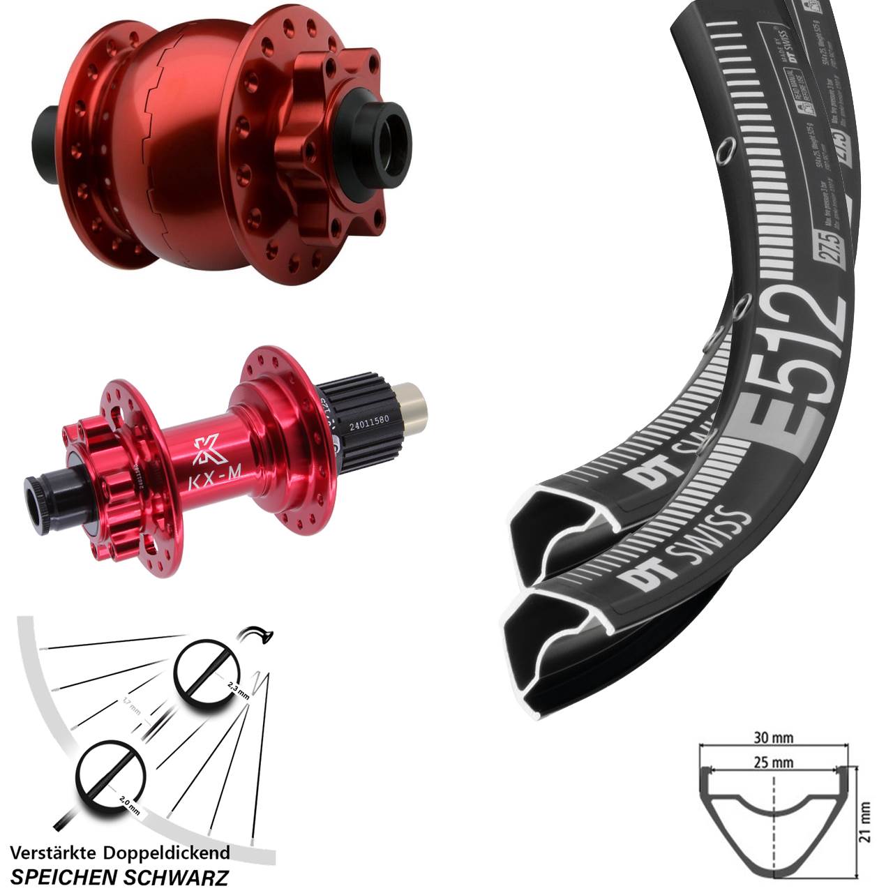 DT Swiss E 512 KX-M rot SON 28 29 Zoll Disc Laufradsatz 15x100 12x142 Shimano Micro Spline