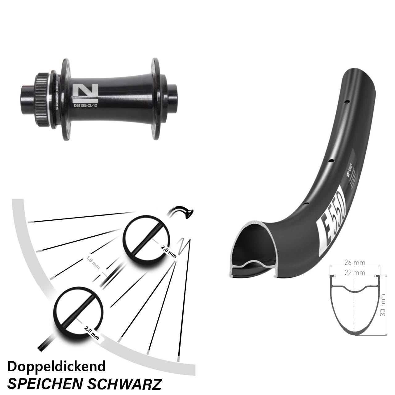 DT Swiss E550 Novatec D981 28 Zoll Disc Vorderrad 12x100
