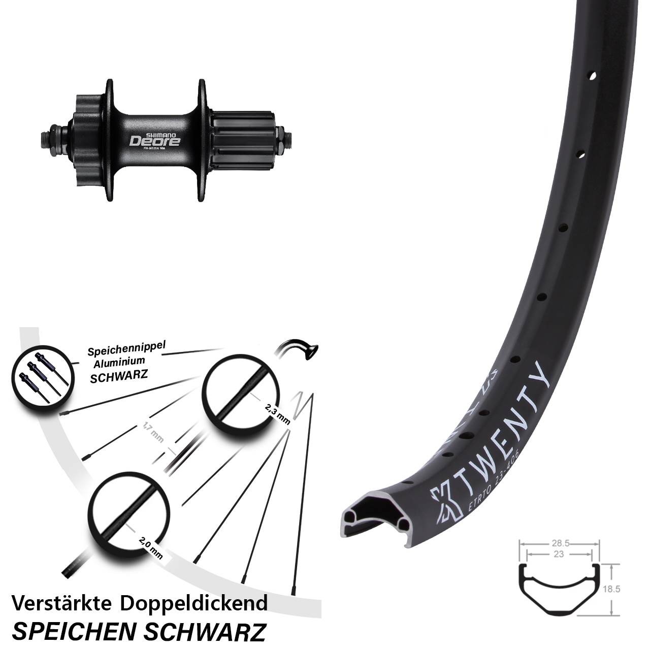 Disc Laufrad 20 Zoll KX Twenty Shimano Deore 8-11 fach für Schnellspanner