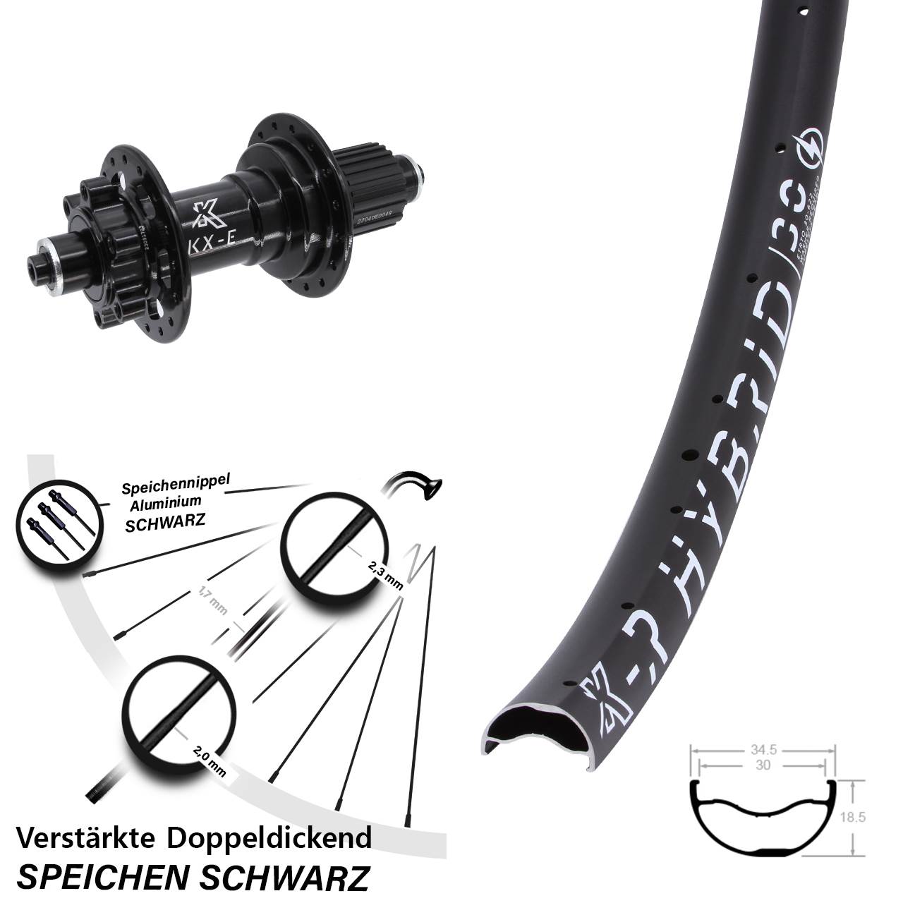 Hinterrad 6-Loch 29 Zoll KXR-E Hybrid 30 Shimano Micro Spline QR Boost