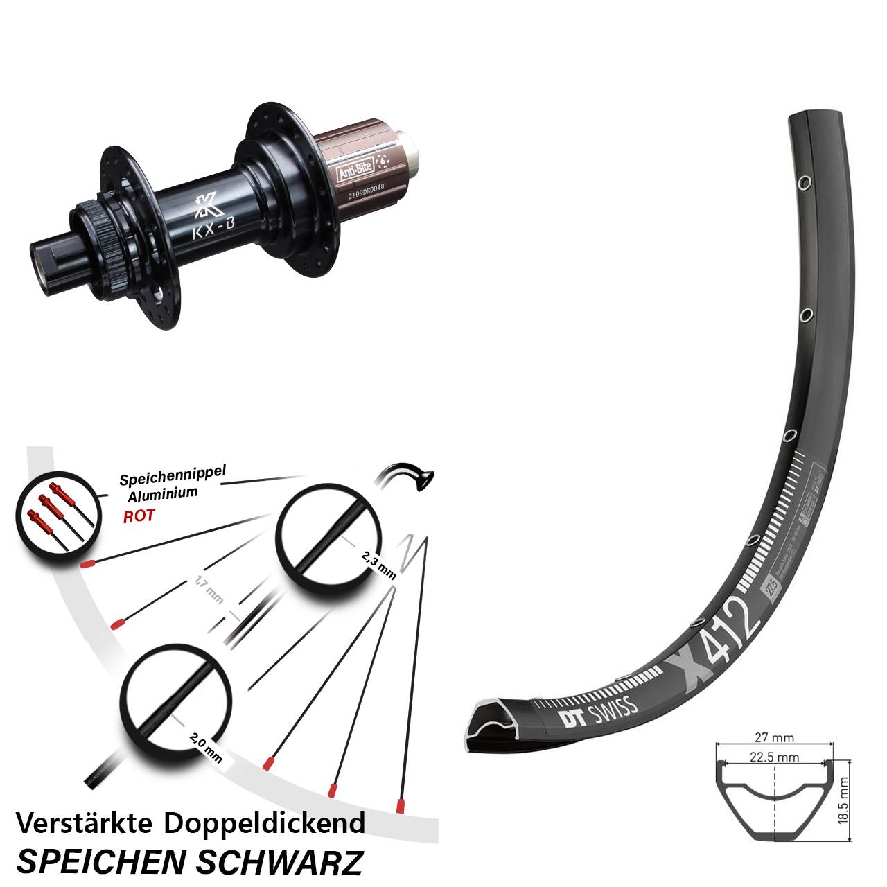 DT Swiss X 412 KX-B Centerlock 29 Zoll Hinterrad 12x148 Boost 8-12 fach HG