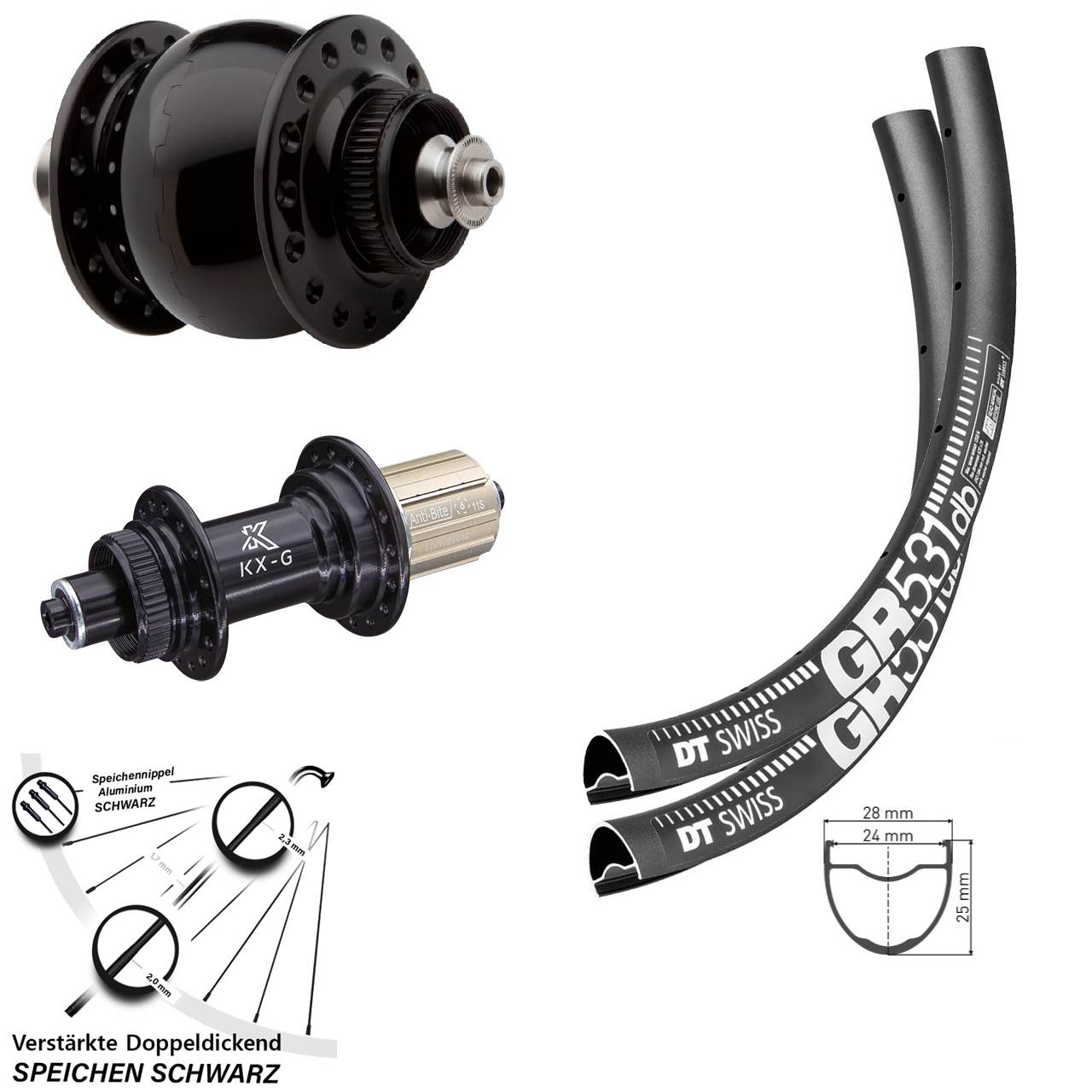 Laufradsatz Centerlock für Schnellspanner 29 Zoll DT Swiss GR 531 KX-G SON 28 8-12 fach HG