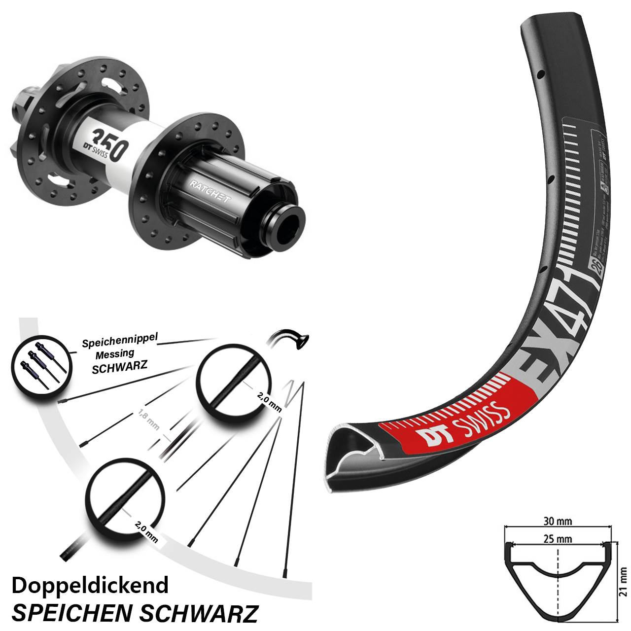 DT Swiss EX 471-350 27,5 Zoll 6-Loch Hinterrad 12x142 8-11 fach HG