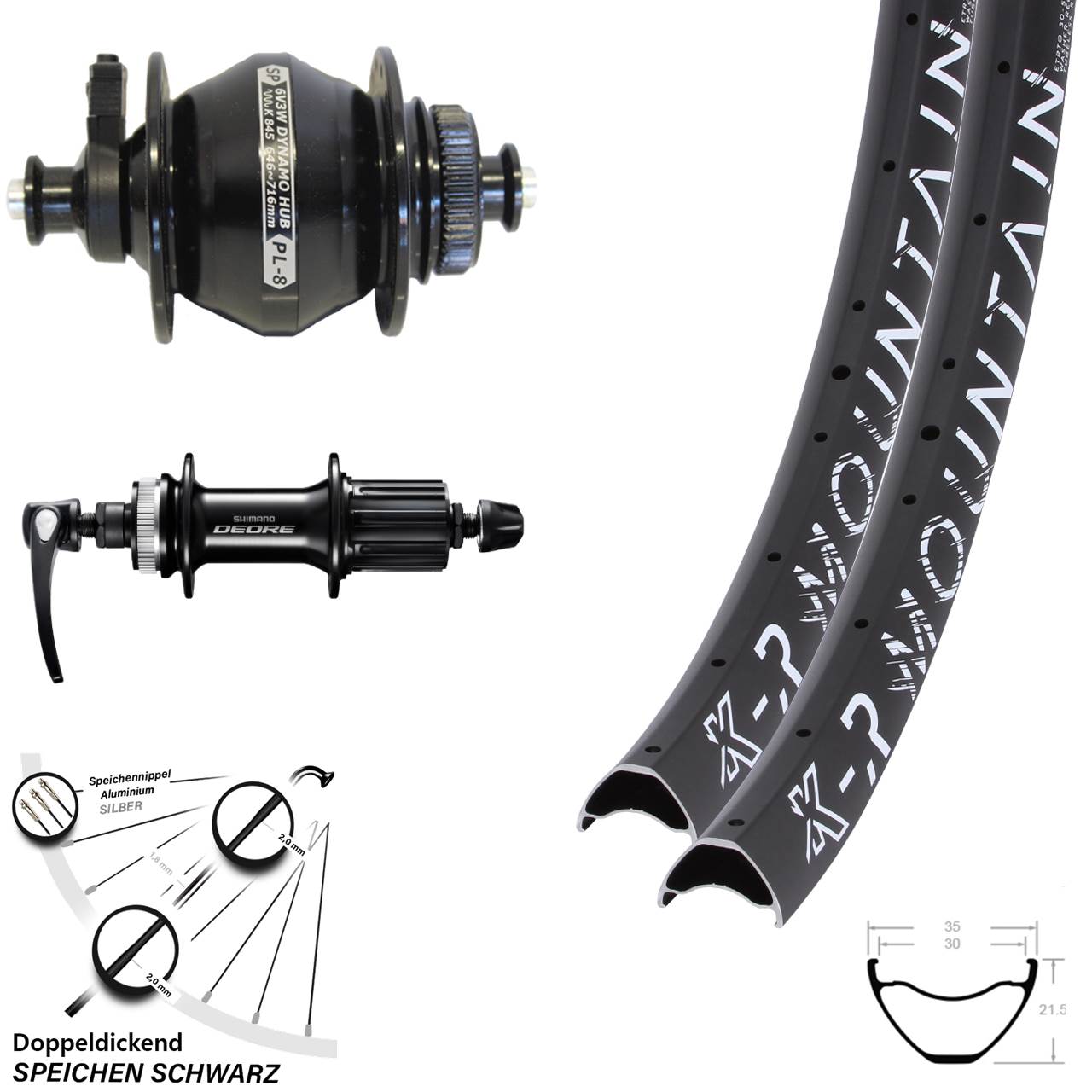 Disc Laufradsatz QR 29 Zoll KX-R Mountain Shutter PL-8 Shimano Deore 8-11 fach