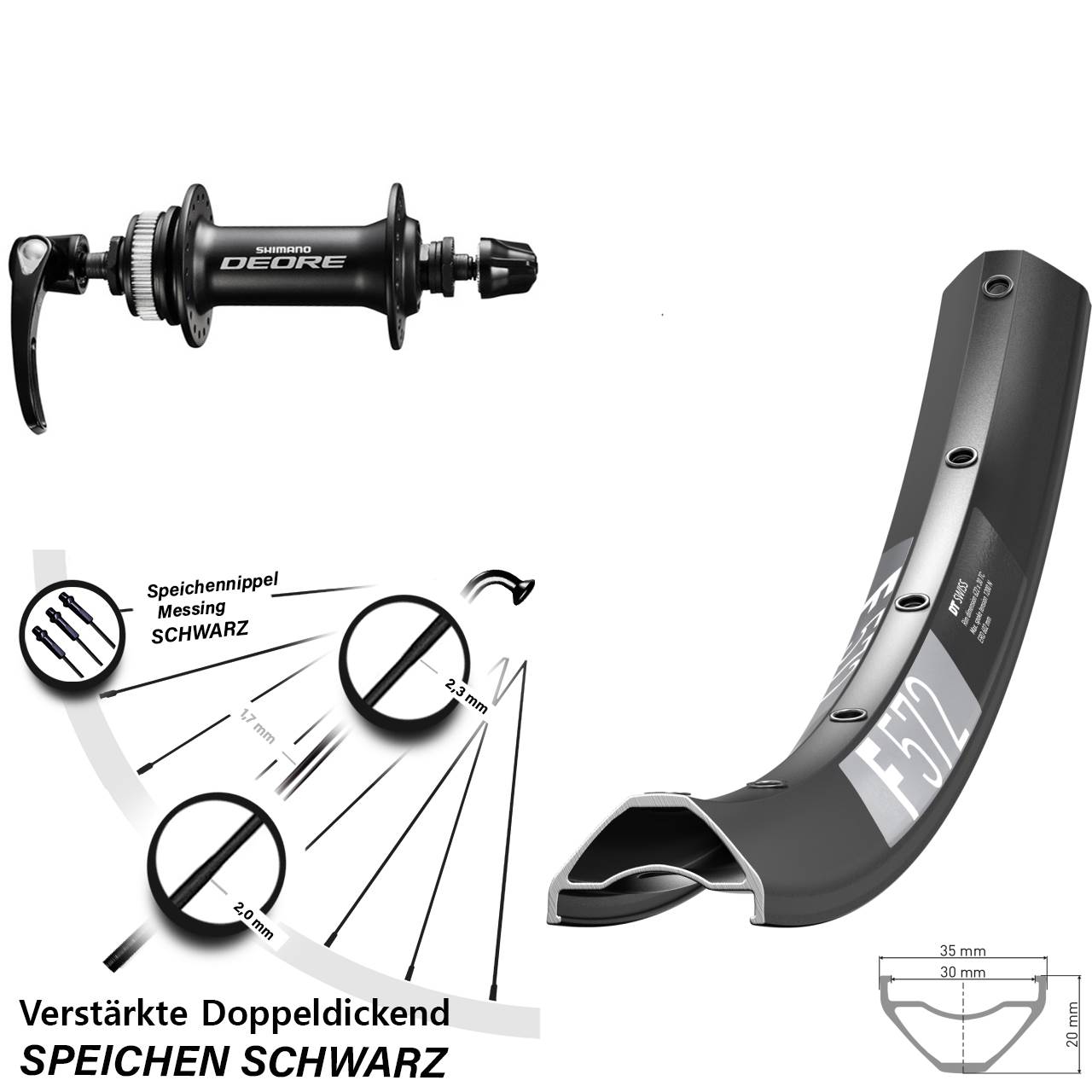 27,5 Zoll DT Swiss F572 Shimano Deore Disc Laufrad für Schnellspanner