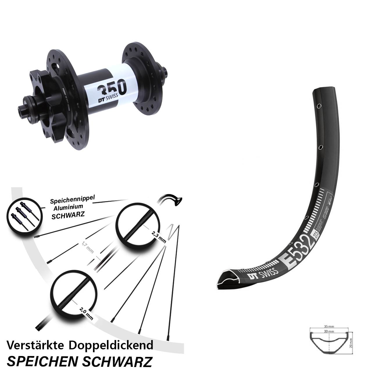 6-Loch Vorderrad QR 29 Zoll DT Swiss E 532-350