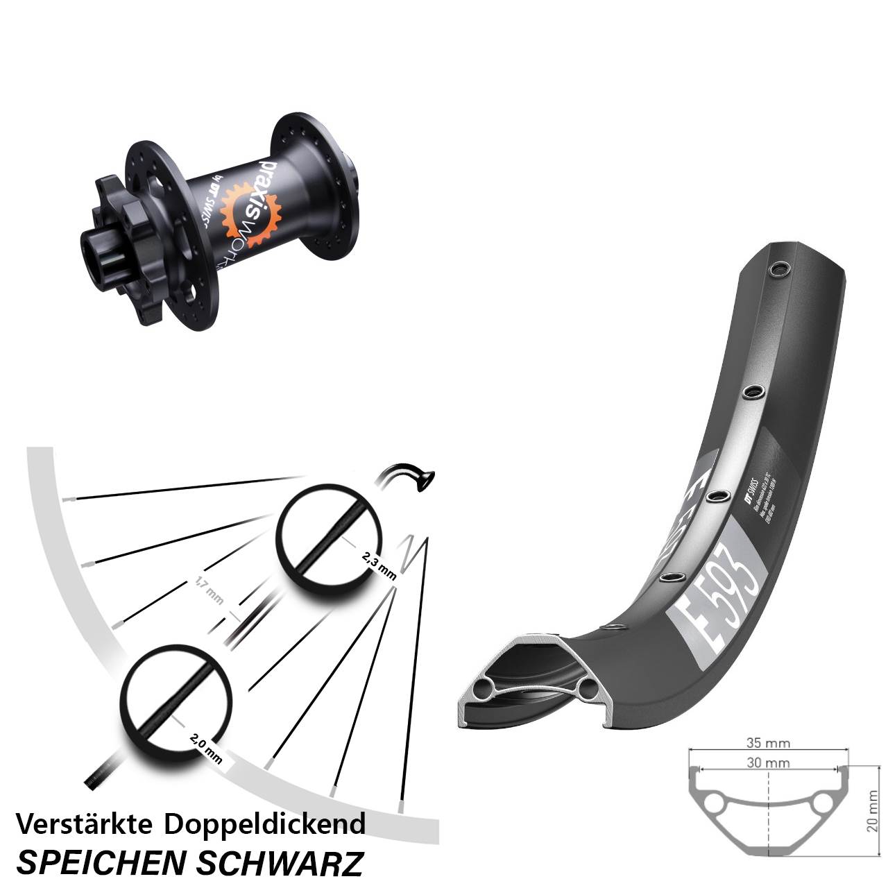 27,5 Zoll DT Swiss E 593-350 SL Disc Laufrad 15x100