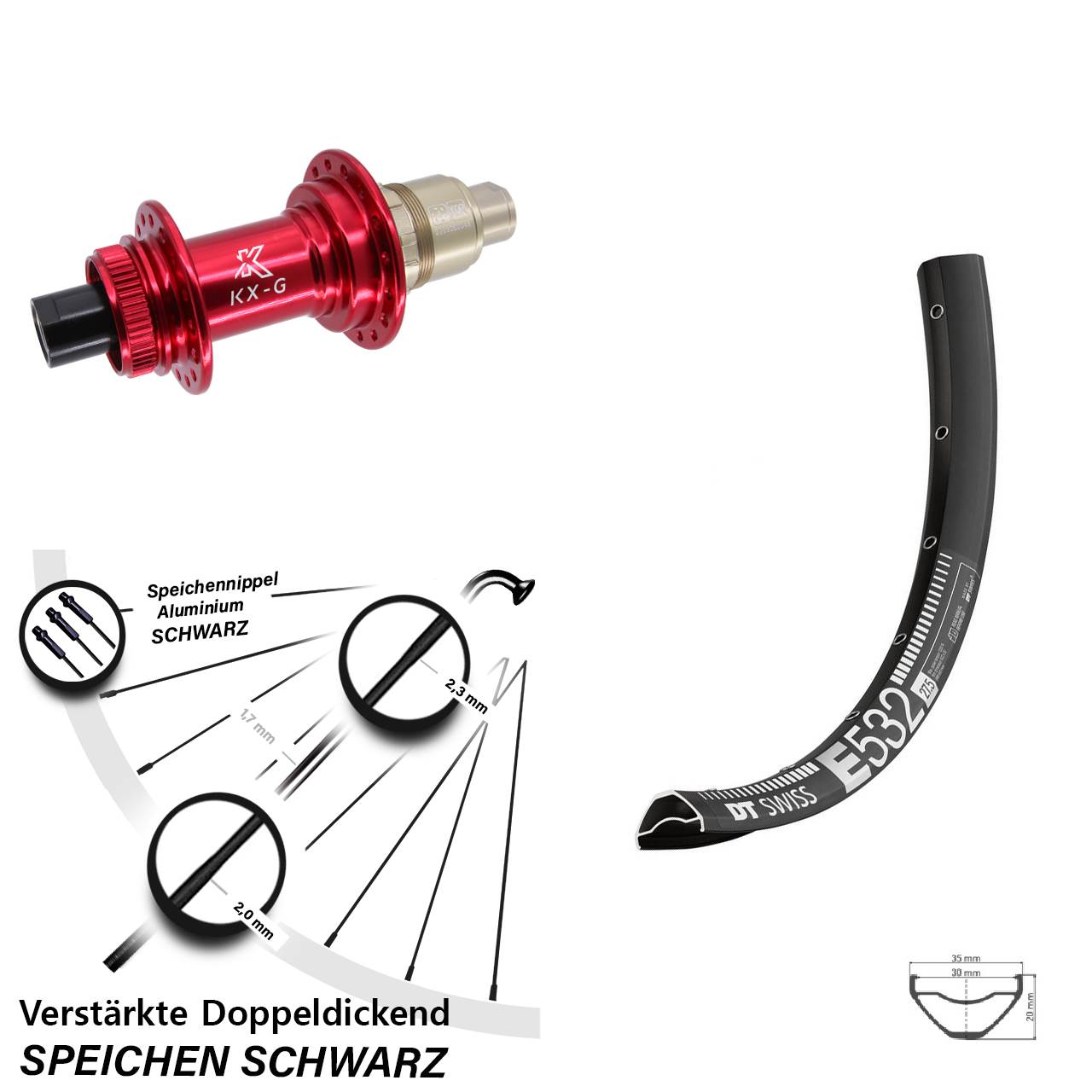 DT Swiss E 532 KX-G rot 29 Zoll Hinterrad Centerlock 12x142 SRAM XDR
