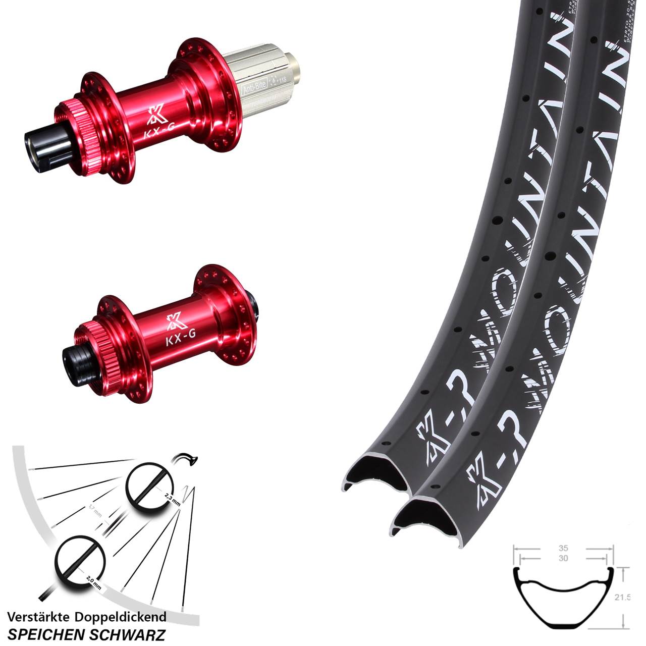 27,5 Zoll KX-GR Mountain rot Centerlock Laufradsatz 15x100 12x142 8-12 fach HG