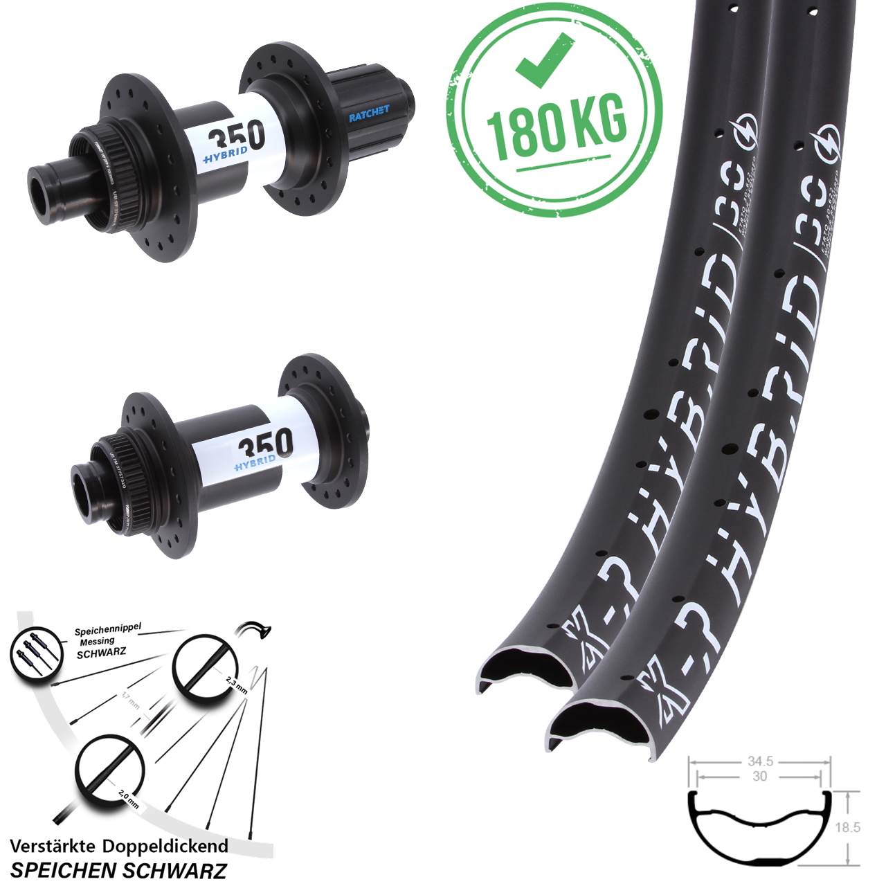 Laufradsatz 29 Zoll KX-R 30 DT Swiss Hybrid 350 8-11 fach HG 15x110 12x148 Boost