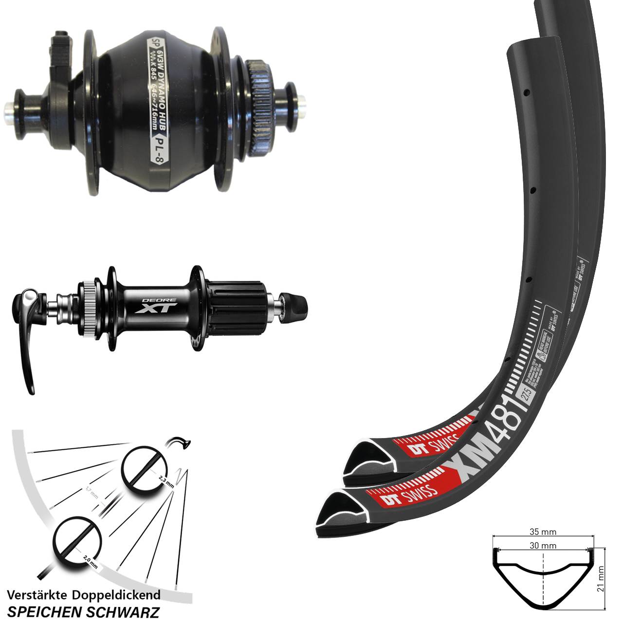 DT Swiss XM481 SP PL-8 Shimano FH-M8000 27,5 Zoll Disc Laufradsatz QR 8-11 fach HG