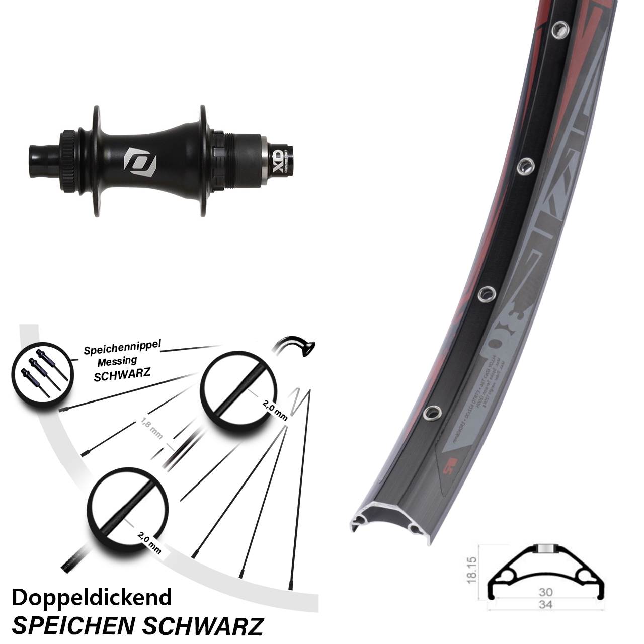 Hinterrad Centerlock 12x148 29 Zoll Rodi TRYP 30 Syncros SRAM XD Boost