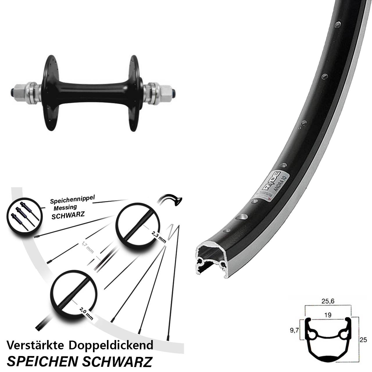 20 Zoll Vorderrad Ryde Andra 10 Sturmey Archer HBT30-F Vollachse