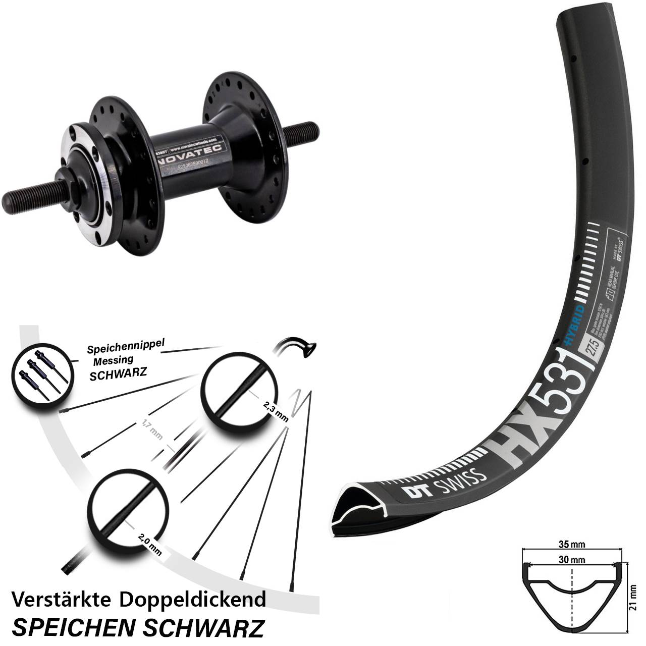 29 Zoll DT Swiss HX531 Novatec D763SBT Disc Laufrad Vollachse