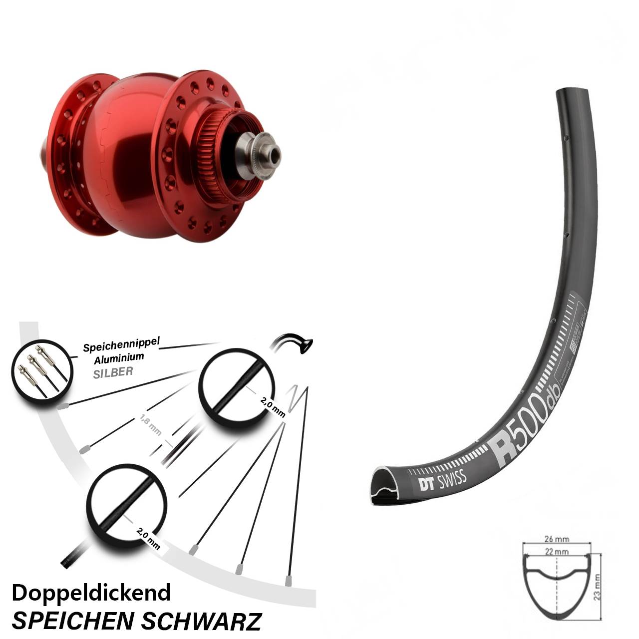 DT Swiss 29 Zoll R 500 Vorderrad mit Nabendynamo SON delux Disc