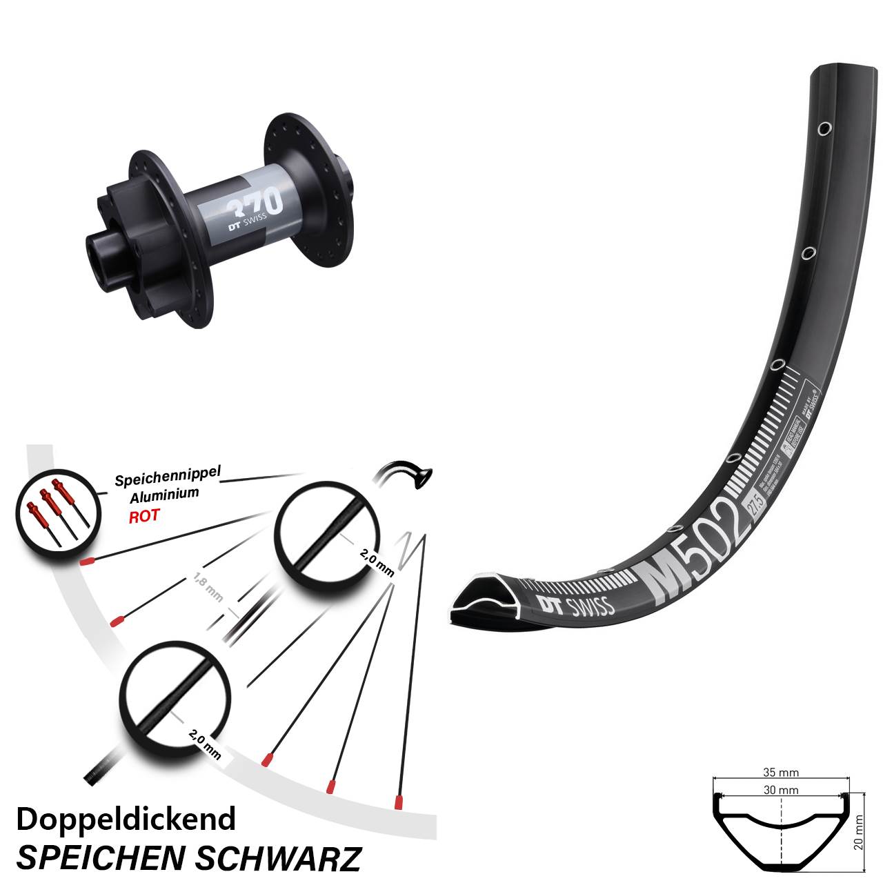 Disc Vorderrad 15x100 27,5 Zoll DT Swiss M 502 370