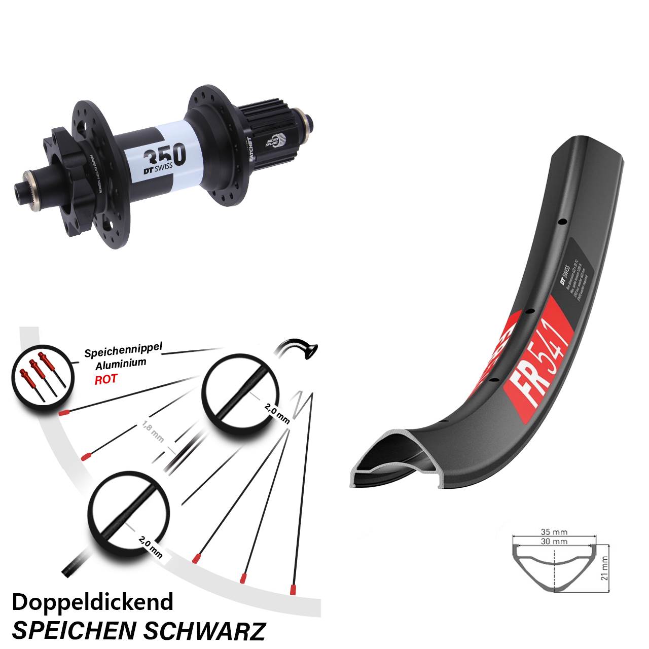 Disc Laufrad 27,5 Zoll DT Swiss FR541 350 Shimano Micro Spline für Schnellspanner Boost