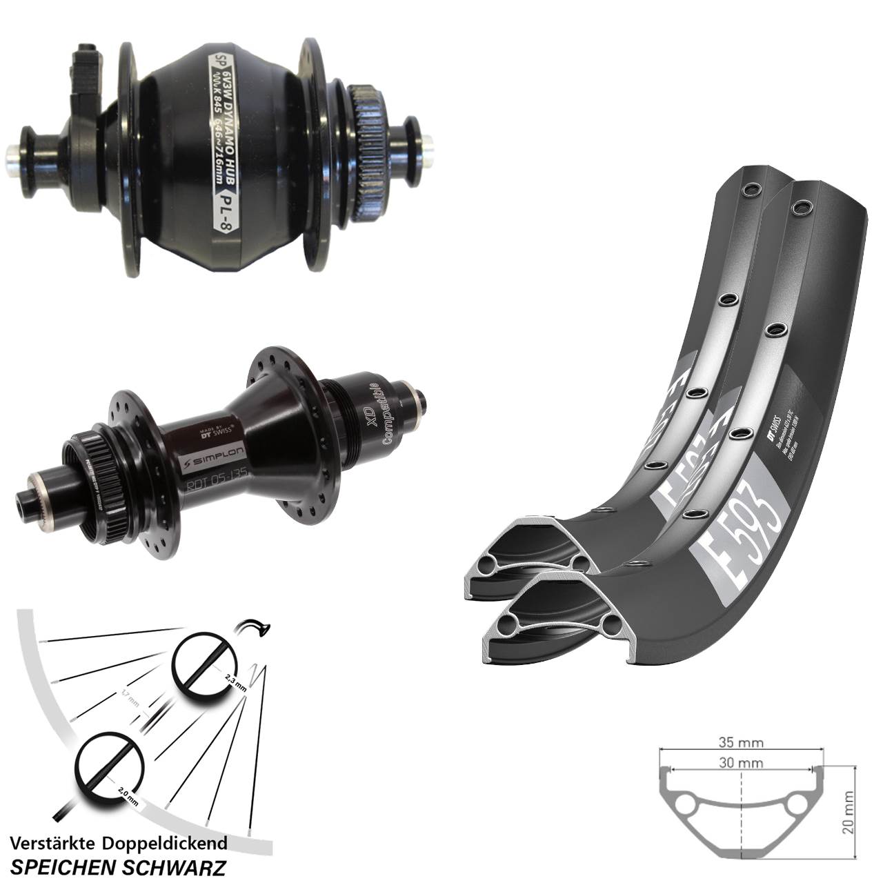 Disc Laufradsatz QR 29 Zoll DT Swiss E 593 370 Shutter Precision PL-8 SRAM XD