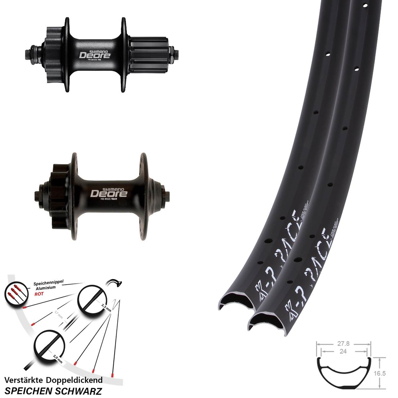 6-Loch Laufradsatz für Schnellspanner 29 Zoll KX-R Race Shimano Deore 8-11 fach