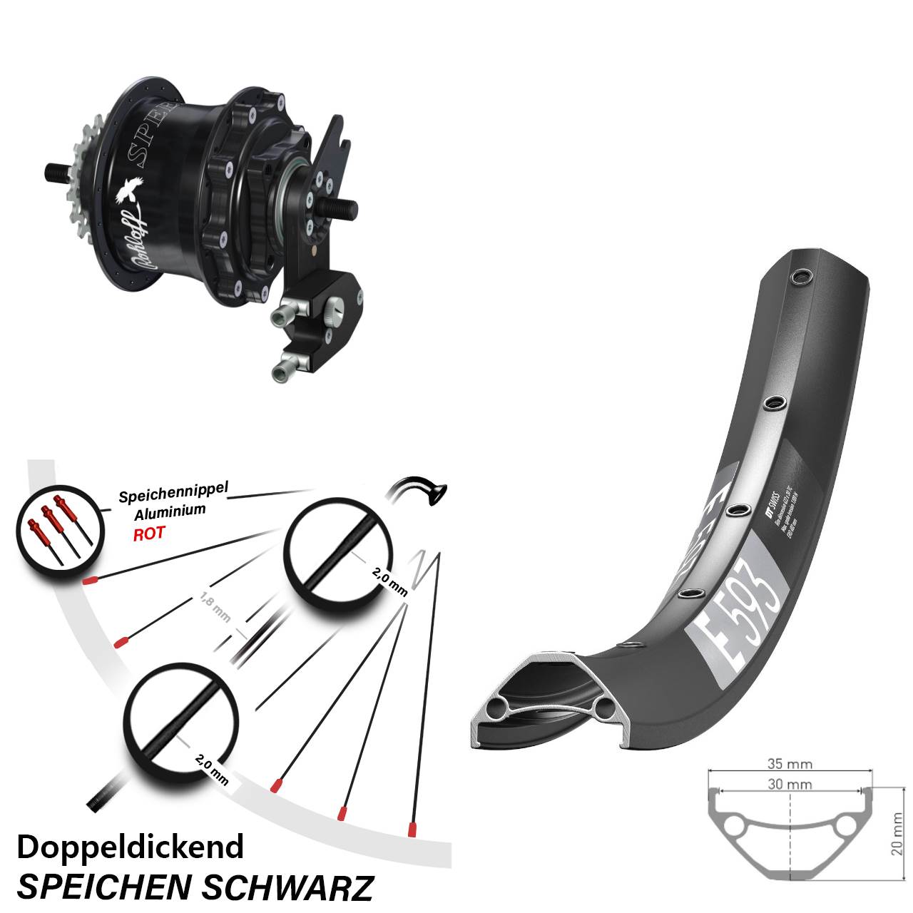 Hinterrad 27,5 Zoll DT Swiss E 593 Disc Rohloff Speedhub 500/14 TS DB OEM2 Tandem schwarz