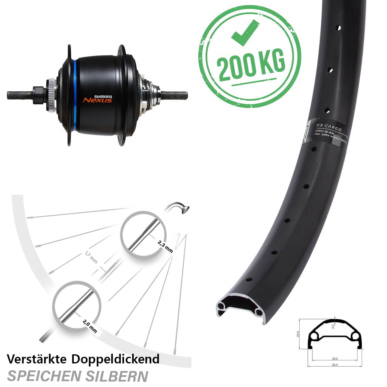 26 Zoll Hinterrad KX Cargo TR Shimano Nexus SG-C6060-8D Di2 8 Gang Centerlock