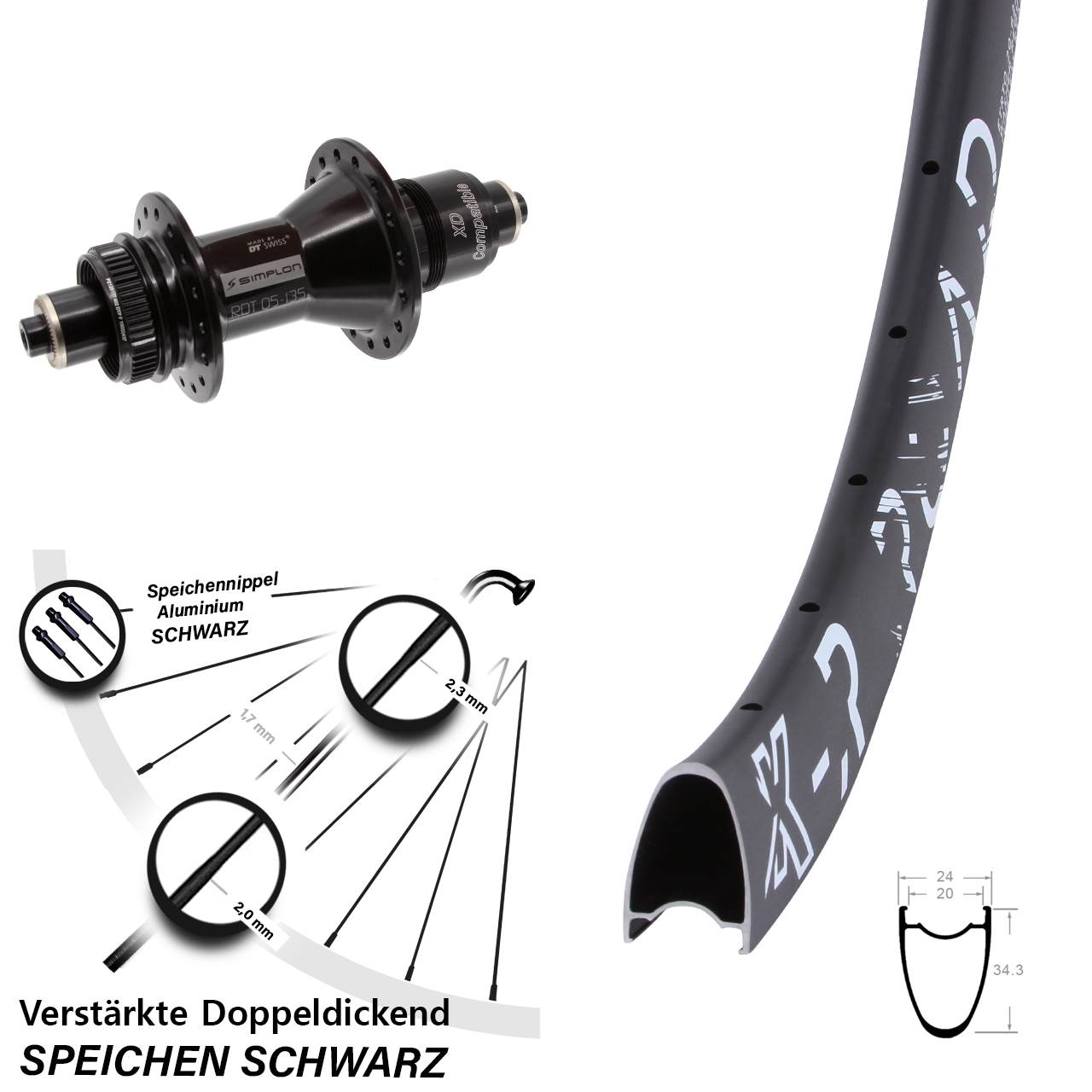 Centerlock Hinterrad für Schnellspanner 28-29 Zoll KX-R Road DT Swiss 370 SRAM XD